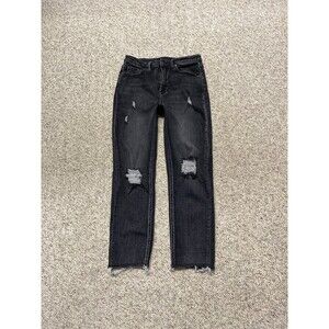 28/7 Risen High-Rise Distressed Straight Raw Hem Black